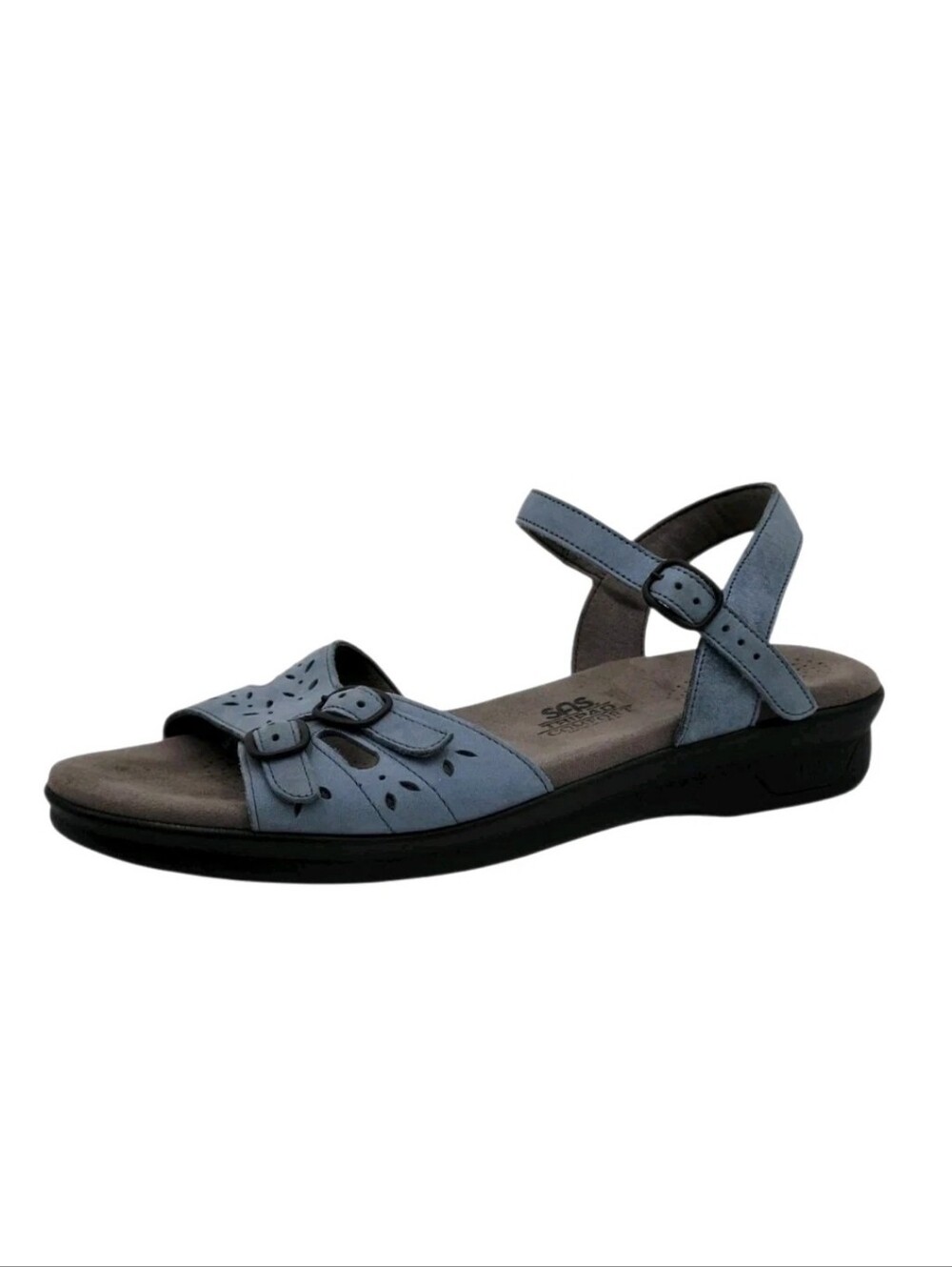 SAS Duo Sandals Women Size 9.5N Blue 3 Adjustable Buckles Soft Leather Laser Cut
